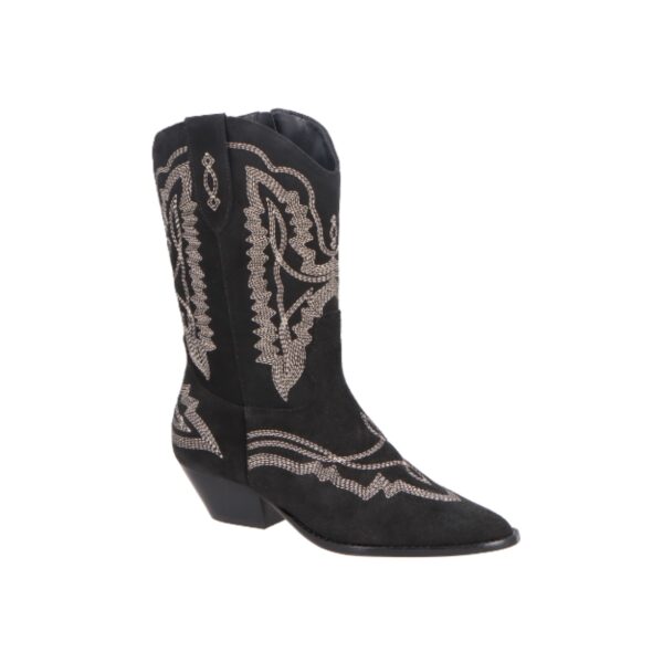 BOTA COWBOY DE CANO MÉDIO EM COURO PRETO COM BORDADOS - LUIZA BARCELOS